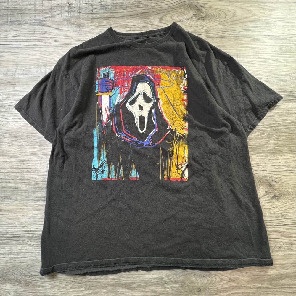 Ghost Face Graphic T-Shirt Mens XL Black Scream Horror Slasher Movie Tee K8